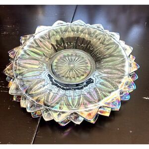 Federal Carnival Iridescent Smoke Petal Plate Set 3 10" Pressed Glass EUC